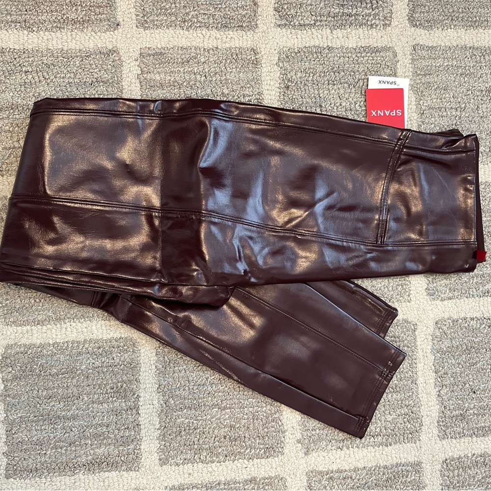 Spanx Shiny Burgundy Leggings